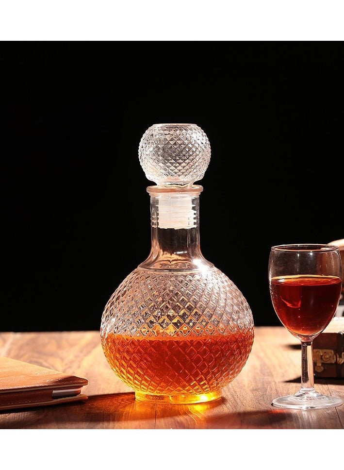 إكسفور زجاجة كريستال مزينة لتقديم الويسكي والبراندي، 1 لتر شكل كرة مستديرة زجاجة شرب الويسكي والنبيذ والبيرة والماء وسدادة زينة - Image 1